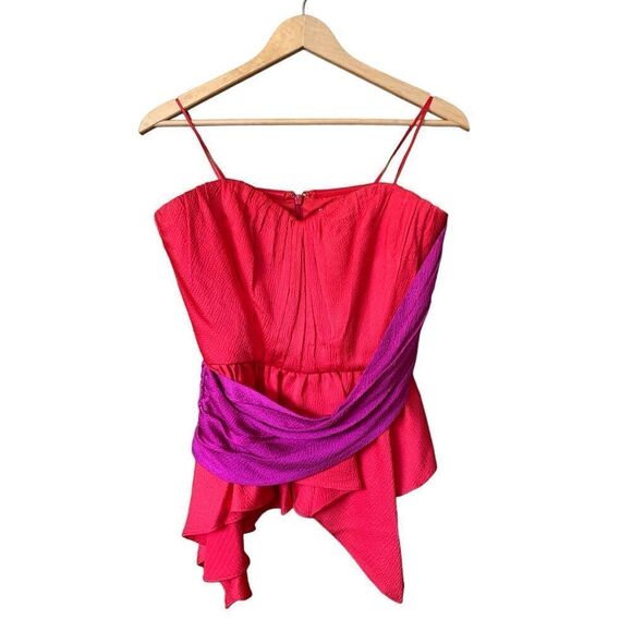 AMUR Matilda Color Block Peplum Bustier in Racing Red Size 8 - Picture 4 of 12